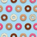 Set of colorful tasty donuts, seamless pattern background, vector Royalty Free Stock Photo