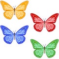 Set of colorful textured butterflies on white background. isolated. Royalty Free Stock Photo