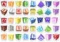 Set of Colorful Three-dimensional Cubes with Capital Letters and Numbers