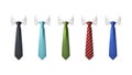 set of colorful ties in red, black, blue, green.