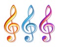 Set of Colorful treble clef icons, music violin clef signs.