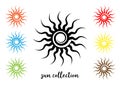 Set colorful Tribal Sun Tattoo Sonnenrad Symbol, sun wheel sign. Summer icon. The ancient European esoteric element. Logo Graphic Royalty Free Stock Photo