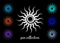 Set colorful Tribal Sun Tattoo Sonnenrad Symbol, sun wheel sign. Summer icon. The ancient European esoteric element. Logo Graphic Royalty Free Stock Photo