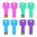 Set of colorful USB key flash drive isolated Royalty Free Stock Photo