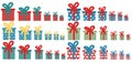 Set of colorful vector Christmas gift box icon isolated on white background. Different present in a flat style Royalty Free Stock Photo