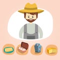 Set of colorful vector farm icons dairy produce