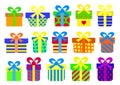 Set of colorful vector gift boxes with bows and ribbons. Royalty Free Stock Photo