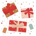 Set of colorful vector gift boxes with bows, stars and ribbons Royalty Free Stock Photo