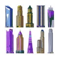 Set Of Colorful Vector Icons Of American Skyscrapers Separated On White