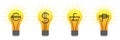 Set of colorful vector lightbulbs with currency