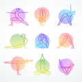 Set of colorful vector line figures in various yoga poses
