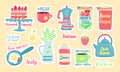 Creative stickers with homemade drinks and snacks