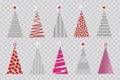 Set of colorful vector stylized Christmas tree, logo icon festive, embossed geometric tree, isolated on transparent background Royalty Free Stock Photo