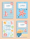 Set of colorful vector summer holidays cards. Hand drawn sea vacation objects Royalty Free Stock Photo