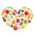 Set Colorful Vegetables in Heart Shape