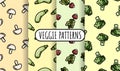 Set of colorful vegetables seamless patterns. Flat design collection of background texture tiles Royalty Free Stock Photo