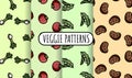 Set of colorful vegetables seamless patterns. Flat design collection of background texture tiles Royalty Free Stock Photo