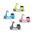 Set of colorful vintage scooters isolated Royalty Free Stock Photo