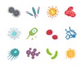 Set colorful viruses vector illustration. Bacteria and micro-organisms in cartoon style.