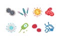 Set colorful viruses vector illustration. Bacteria and micro-organisms in cartoon style.
