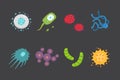 Set colorful viruses vector illustration. Bacteria and micro-organisms in cartoon style.