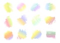 Set of colorful watercolor brush strokes. Banners of different shapes with paint splash. Design element. Royalty Free Stock Photo