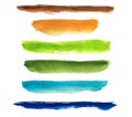 Set of colorful watercolor brush strokes isolated on white Royalty Free Stock Photo