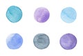 Set of colorful watercolor hand painted circle isolated on white. Watercolor illustration for art design. Round spots Royalty Free Stock Photo