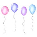 Set of coloful watercolor balloons isolated on white background