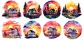 set of colorful watercolor houses Royalty Free Stock Photo