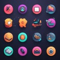 Set of colorful web icons on a dark background. Vector illustration Royalty Free Stock Photo