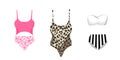 Set of colorful women`s swimsuits