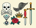 Set of colorfull tattoos studio graphics Royalty Free Stock Photo