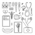 Set coloring pages element medicine. Black and white. Abstract flat.