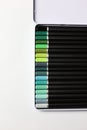 a set of coloring pencils in a white box Royalty Free Stock Photo