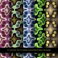 Set of 5 colors patterns with leaves and abstract decorative