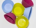 Set of colors silicon moulds for baking muffins Royalty Free Stock Photo