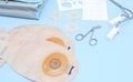 Set of colostomy bag on a blue background. Royalty Free Stock Photo