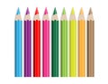 Set of colour pencils in row isolated on white background Royalty Free Stock Photo