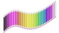 Set of coloured pencil. Pencils are aligned following a wave and sorted