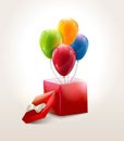Set of colourful birthday or party balloons with red box