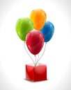 Set of colourful birthday or party balloons with red box