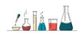 Set of colourful chemical flasks in doodle style Royalty Free Stock Photo