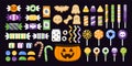 Set of Colourful Halloween Sweets, Collection of Sweets and dessert For Children in Halloween, Vector and Illustration, Candy,