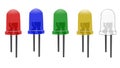 Set of Colourful LED Bulbs Vector Art. Red Led, Blue Led, Gree Led, Yellow Led, White Led. Light Emitting Diodes. Royalty Free Stock Photo