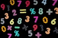 A set of colourful numbers and math symbols. Education concept