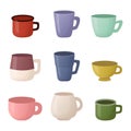 Set of colourful tea coffee mug and cup in flat style isolated on white Royalty Free Stock Photo