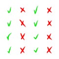 Set of colourful tick and cross check mark icons on white