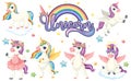 Set of colourful unicorn character