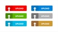 A set of colourful upload buttons with upward arrows for websites and app interfaces